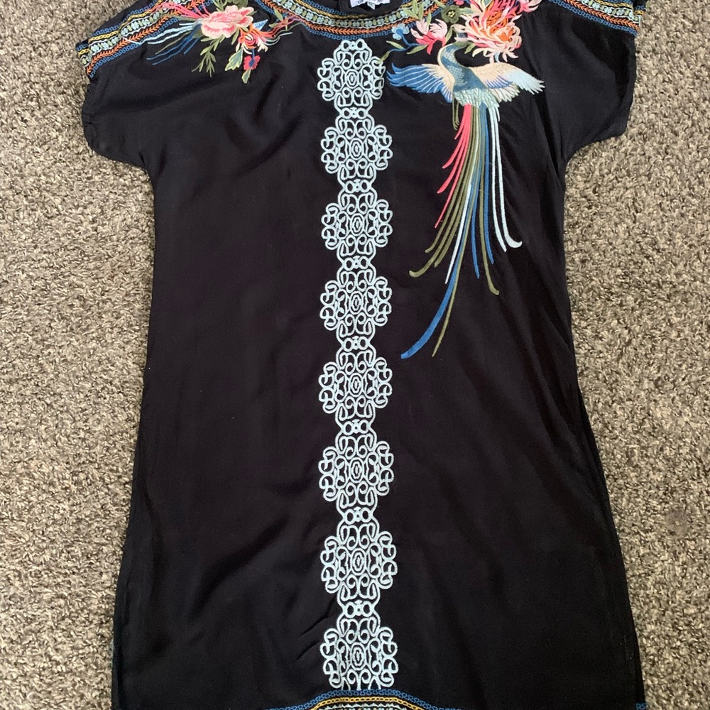 Time for Me Black bathing suit cover with Aqua, Lime & Orange Embroidery